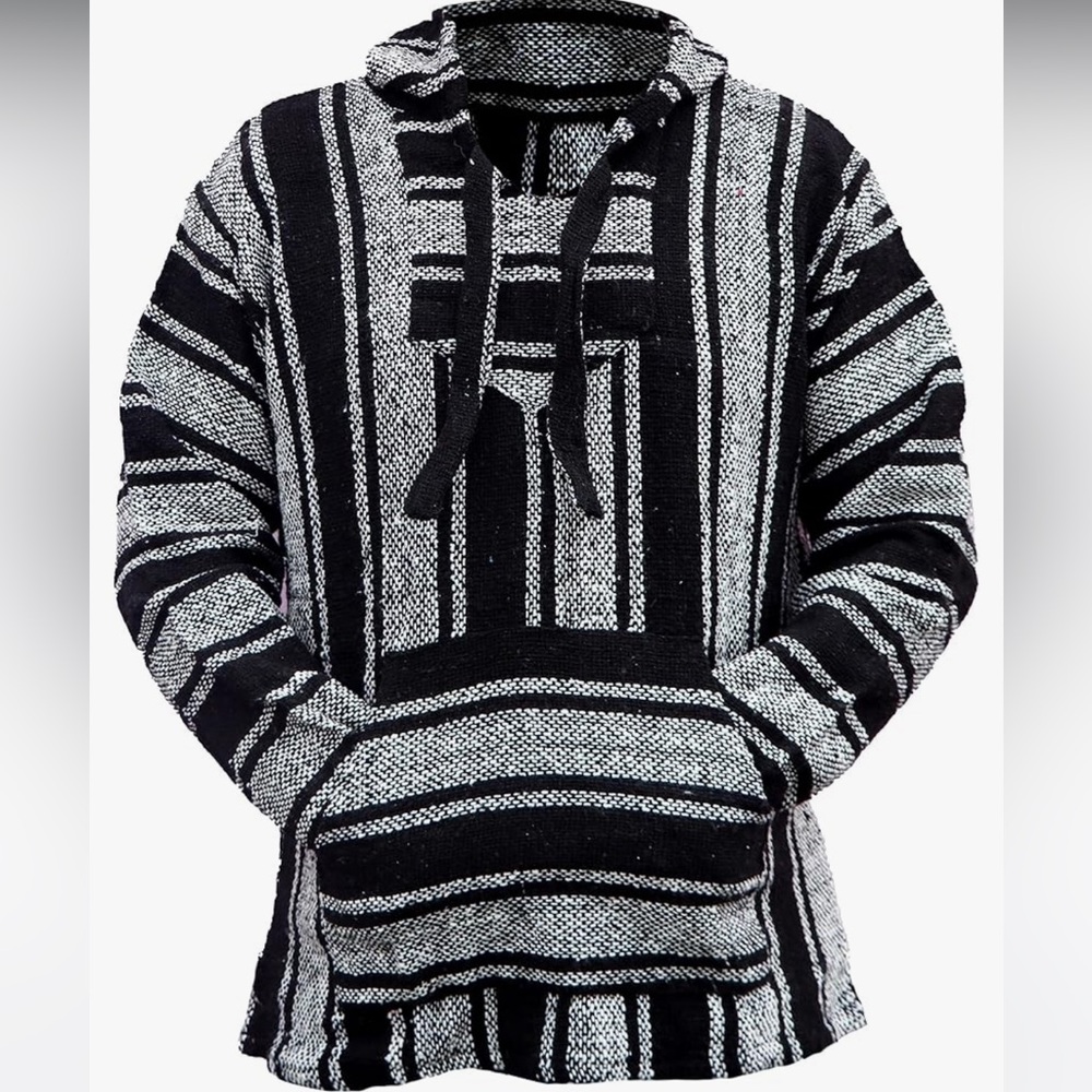 Del Mex Mexican Baja Hoodie Hippie Surf Poncho Sweater Sweatshirt Pullover Jerga